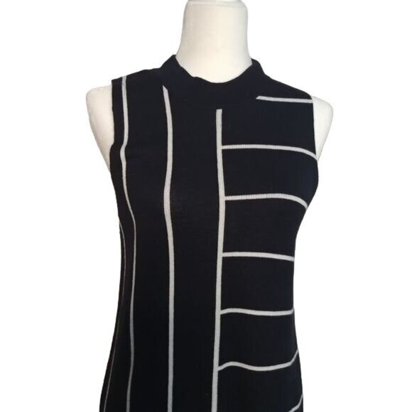 Topshop Women's Size 8 (UK 12) Black & White Striped Sleeveless Knit Dress - Picture 2 of 6